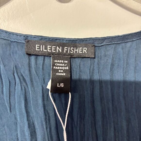 NWT Eileen Fisher Womens Tiered Dress Blue L Crushed Cupro V Neck Sleeveless - Picture 3 of 7